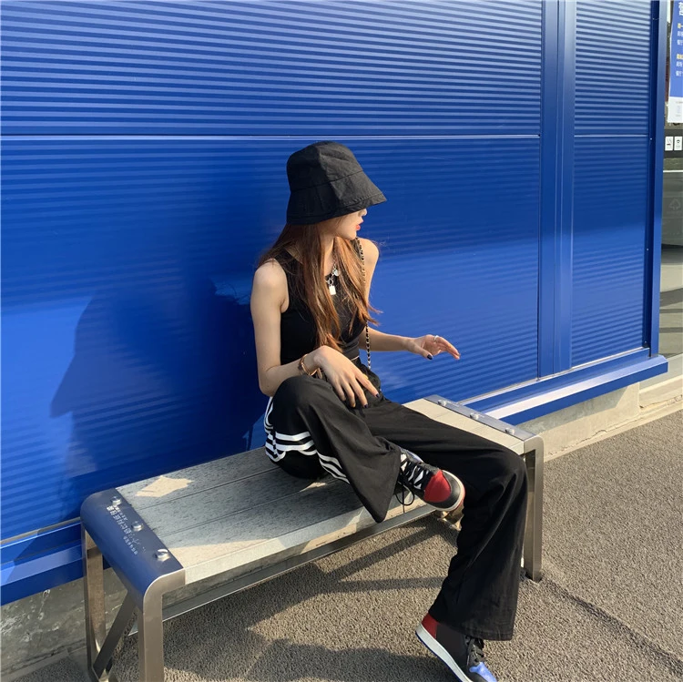 

YTX185 2021 new spring and autumn high-waisted straight wide-leg college style loose mopping long pants