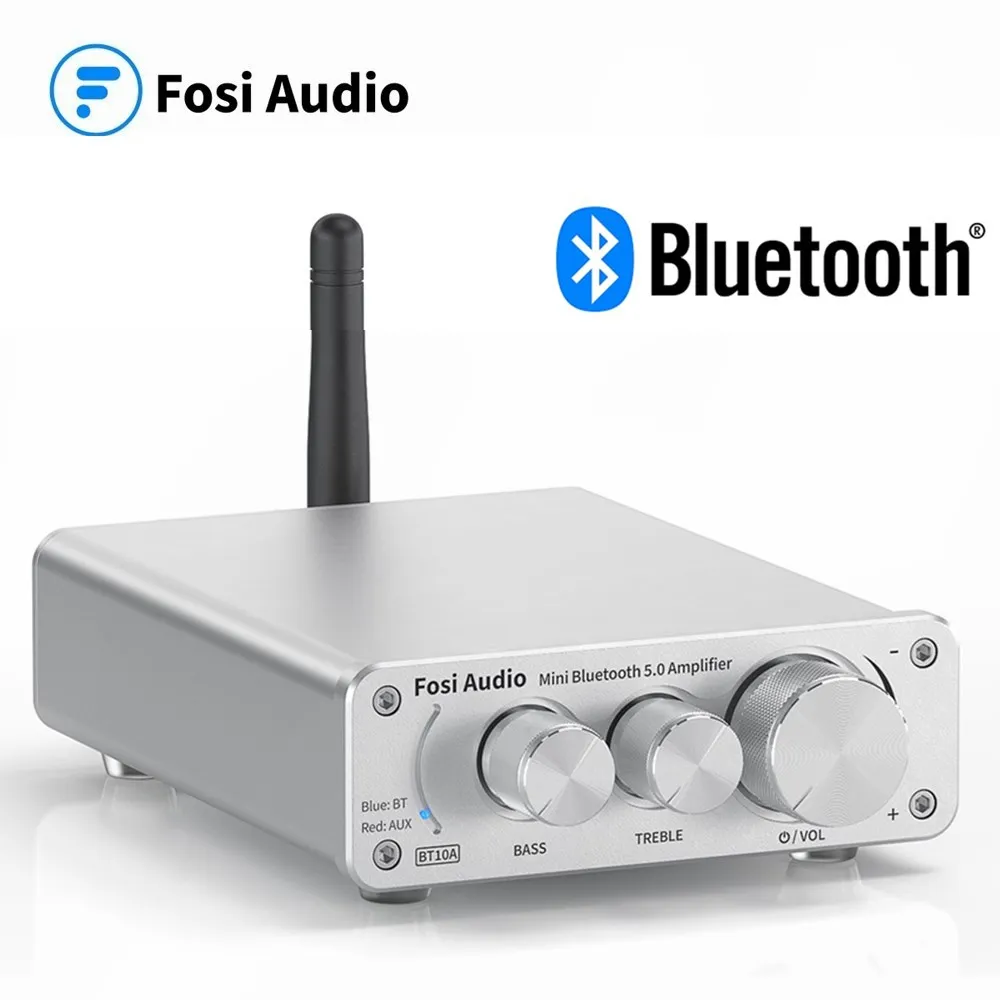 Fosi Audio BT10A บลูทูธ5.0สเตอริโอเครื่องรับสัญญาณแอมพลิฟายเออร์ Class D Mini HiFi Integrated Amp สำหรับลำโพง50W * 2 Treble และ Bass