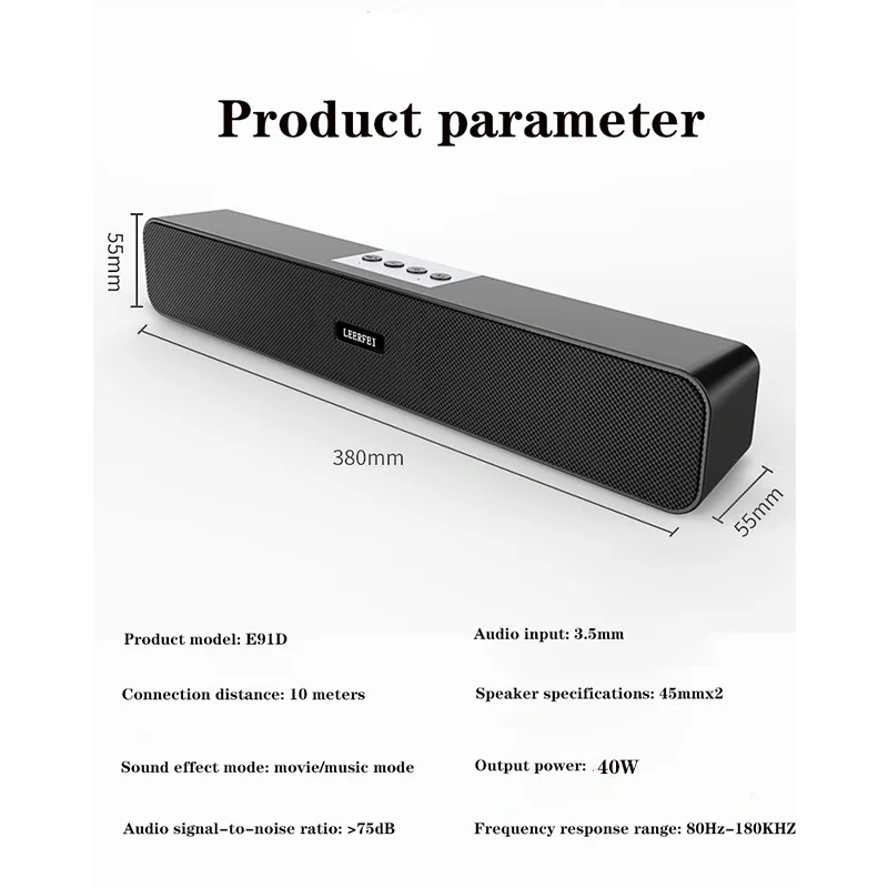 

40W high-power bluetooth speaker, waterproof portable, used for PC computer speakers, subwoofer, music center, FM TF sound bar