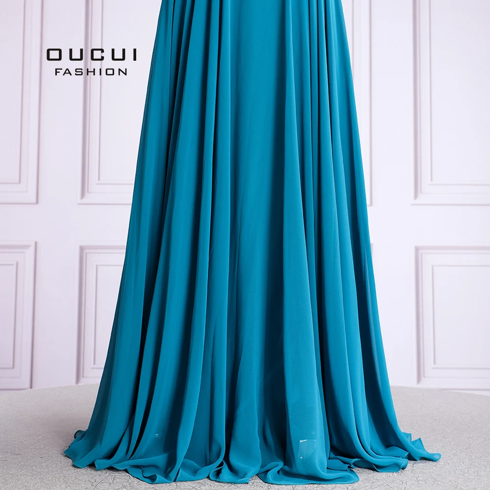 Oucui шифоновые вечерние платья больших размеров с v образным вырезом Длинное