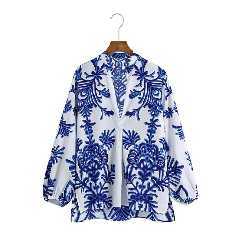

Pinkou Women Stylish Print Blouse V Neck Long Sleeve Paisley Pattern Shirts Female Casual Wear Fashion Tops Blusa LA21
