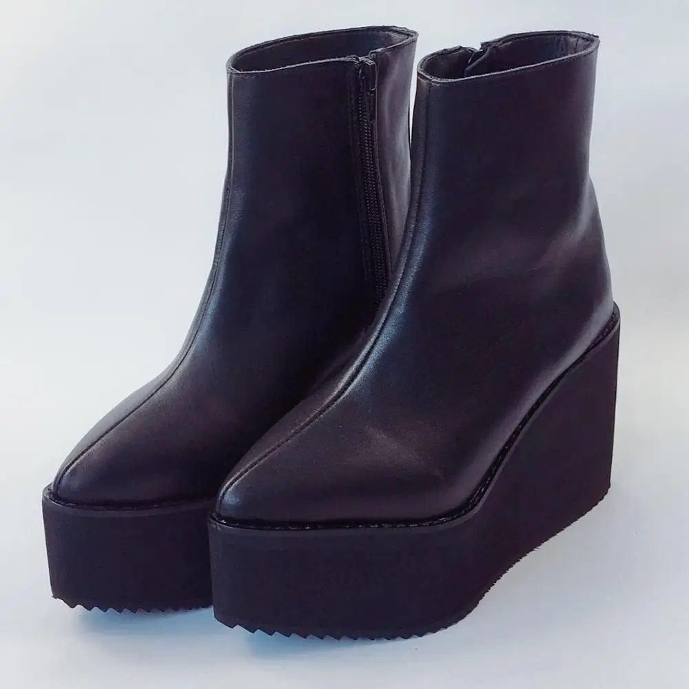 Элегантные черные ботильоны из натуральной кожи на высокой платформе 10 см