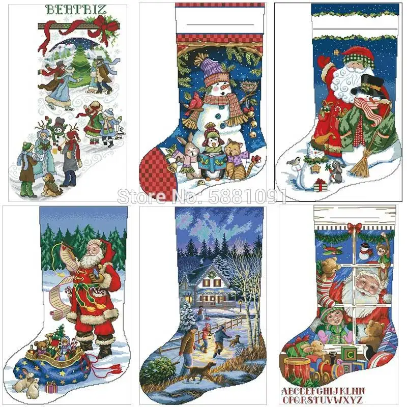 

Christmas socks patterns Counted Cross Stitch 11CT 14CT 18CT DIY Cross Stitch Kits Embroidery Needlework Sets home decor