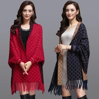 zjzll fast delivery new cashmere classical double sided color capes knit pattern scarf shawl long wrap women winter poncho mujer