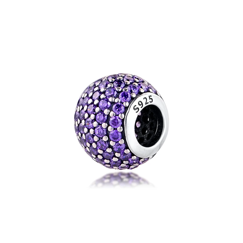 Подходят для браслетов Pandora бусины из серебра 100% пробы с фиолетовым кубическим