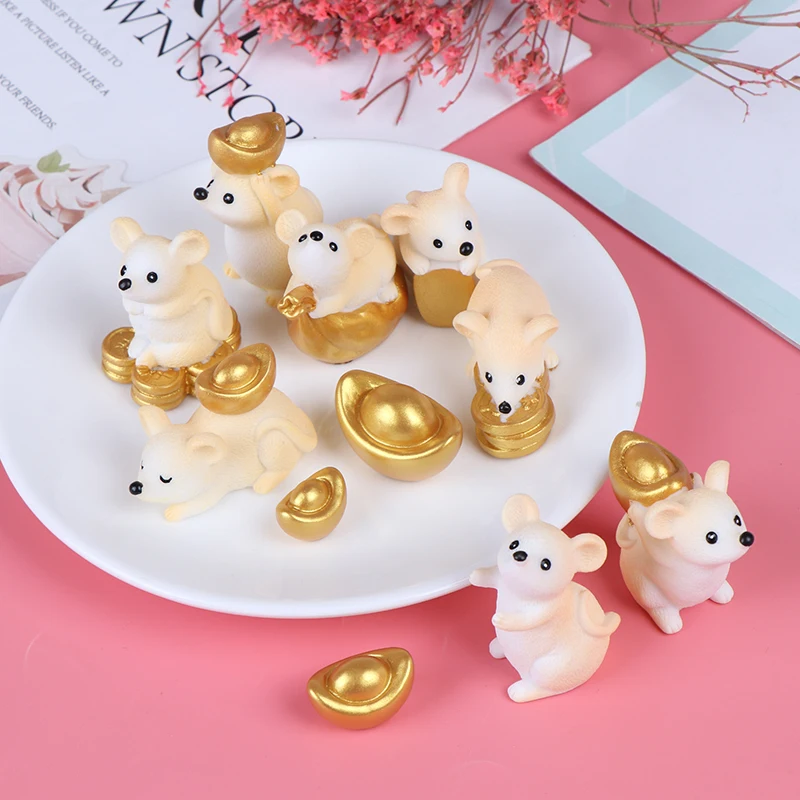 

Cute Mouse Figurines Gold Miniatures Figurine Craft Garden Decoration 2020 year