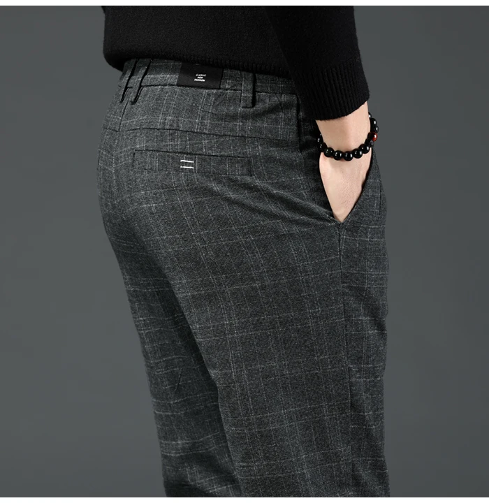 Для Мужчин's Повседневное штаны в клетку для бизнес на каждый день Slim Fit темно-серый классический Стиль лосины мужской брендовая одежда
