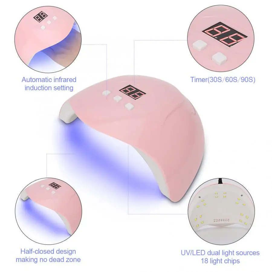 

Quality Dryer Tool Nail Lamp 54W USB LED UV Gel Lamp Curing Machine Intelligent Nail Polish Dryer Manicure Tool Lamp For Nails