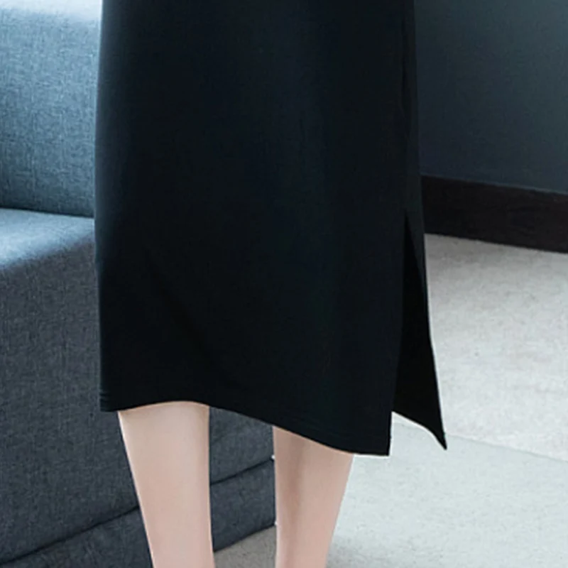 

2021 spring plus size modal summer short-sleeved dress fat mm long section thin round neck dress solid color