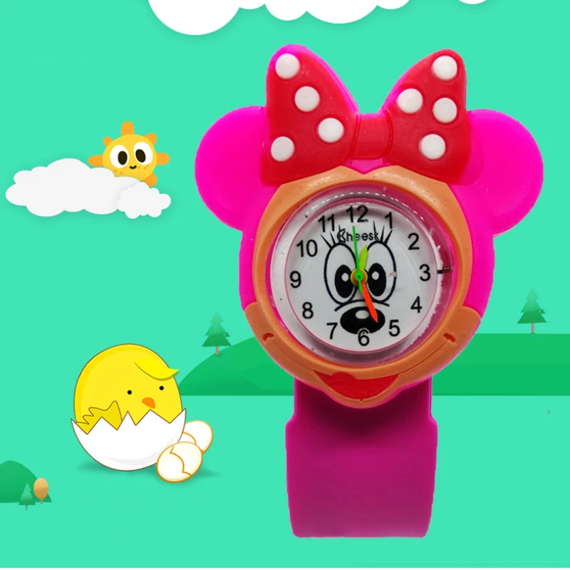 High Quality Children Watch for Girls Baby Gift 3D Minnie Turtle Pat Flap Wrist Watch Child Sports Students Clock Kids Watches