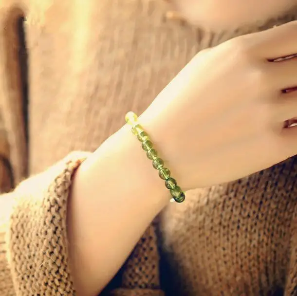 Браслет из натурального перидота для мужчин и женщин круглые ювелирные