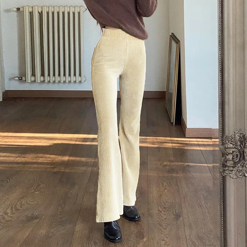 

Beautiful women's bell bottom pants high waist Y2K retro corduroy trousers streetwear fashion 90s casual wear trousers woman
