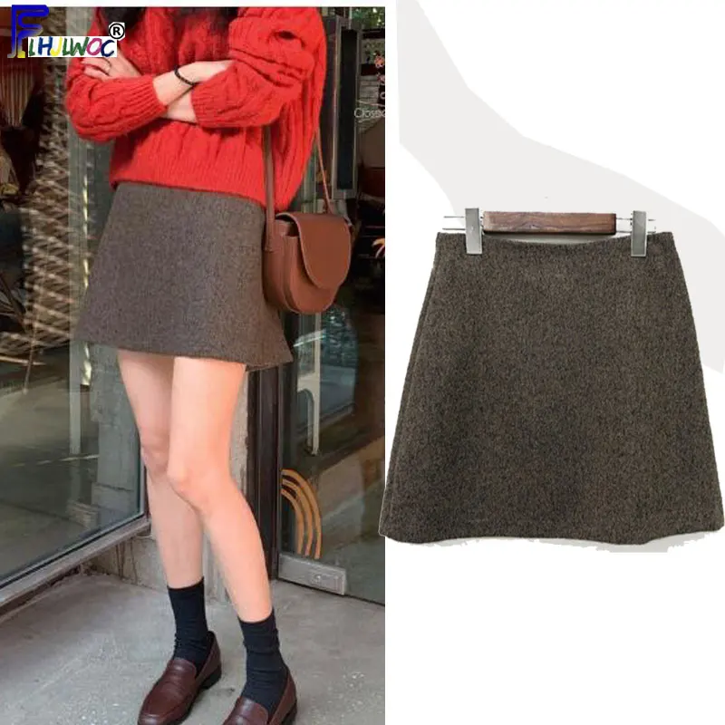 Зимние женские юбки женская одежда винтажная Милая Мини юбка с высокой талией в