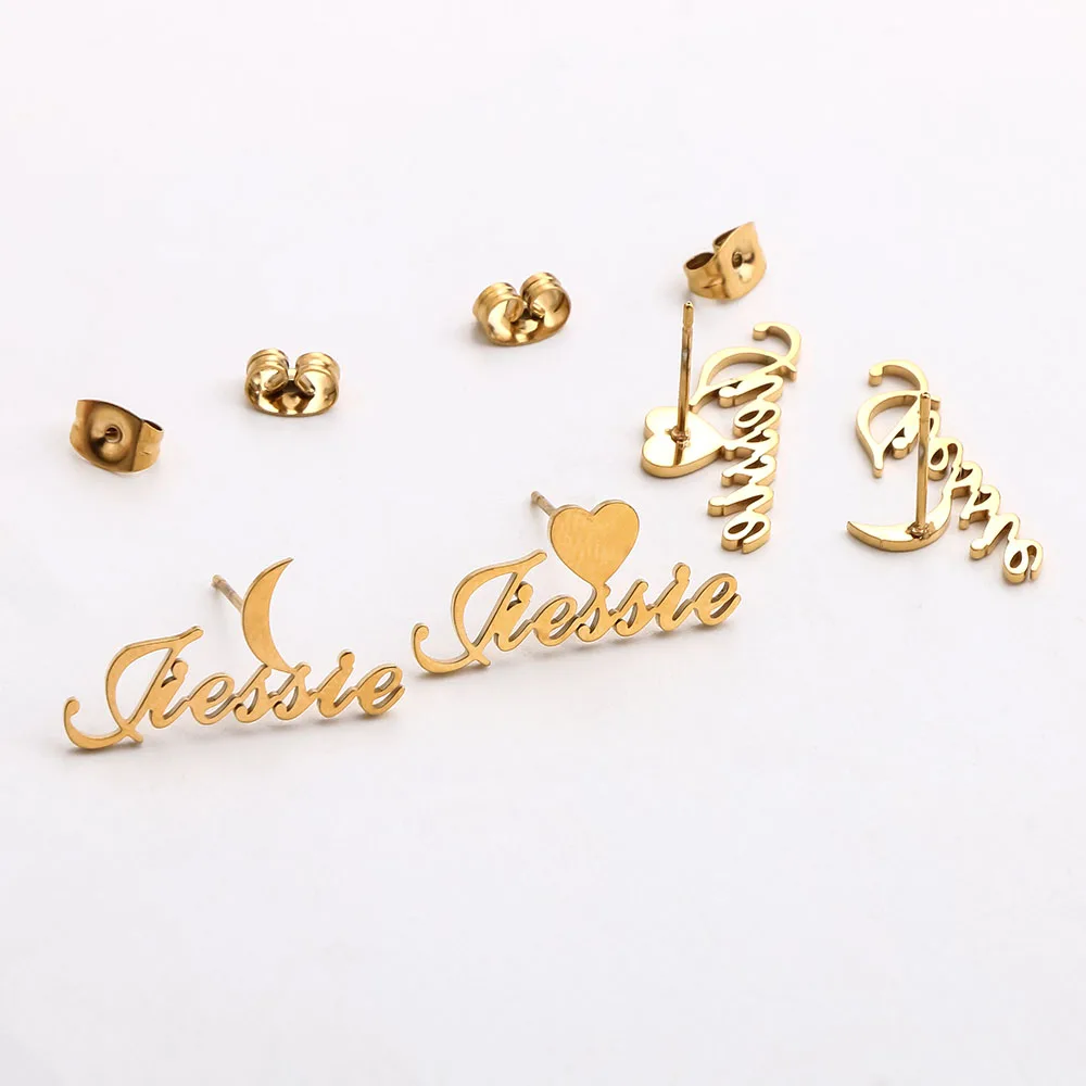 

Custom Name Stud Earrings 1 Pair Stainless Steel Personality Nameplate Earrings Handmade Jewelry For Women Christmas Halloween
