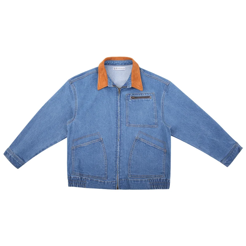 Женская свободная джинсовая куртка LEIJIJEANS голубая с оранжевыми пушистыми