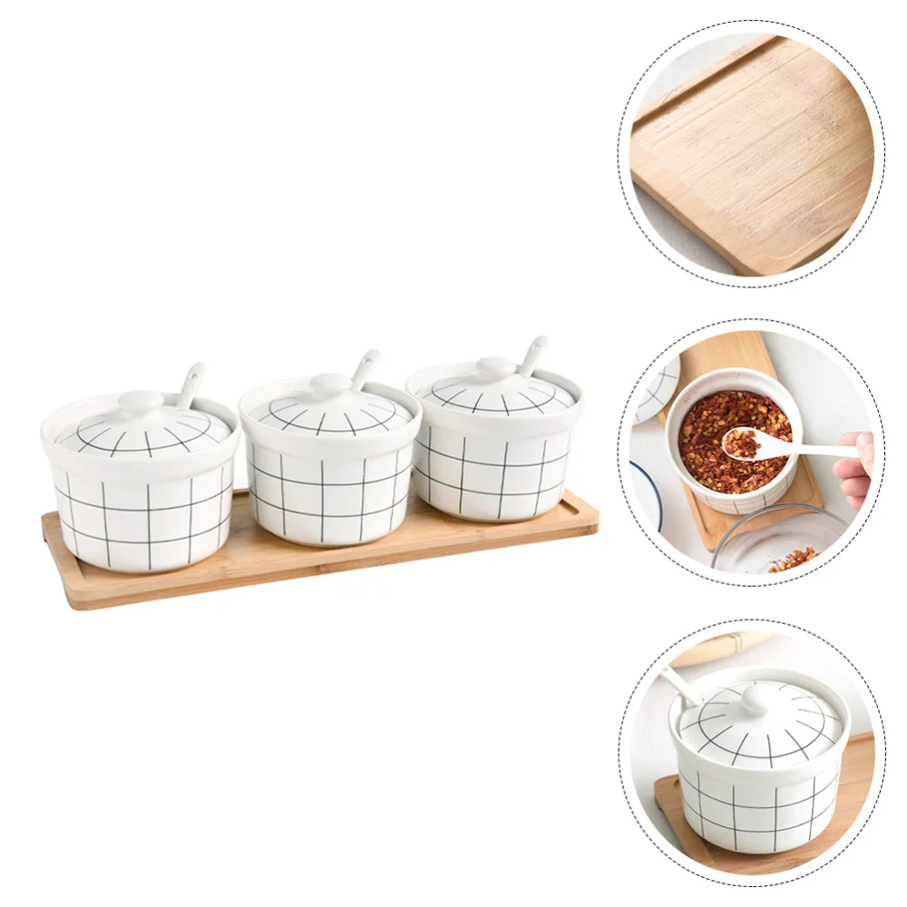 

1 Set Household Seasoning Cans Decorative Condiment Storage Jars with Spoon Tray