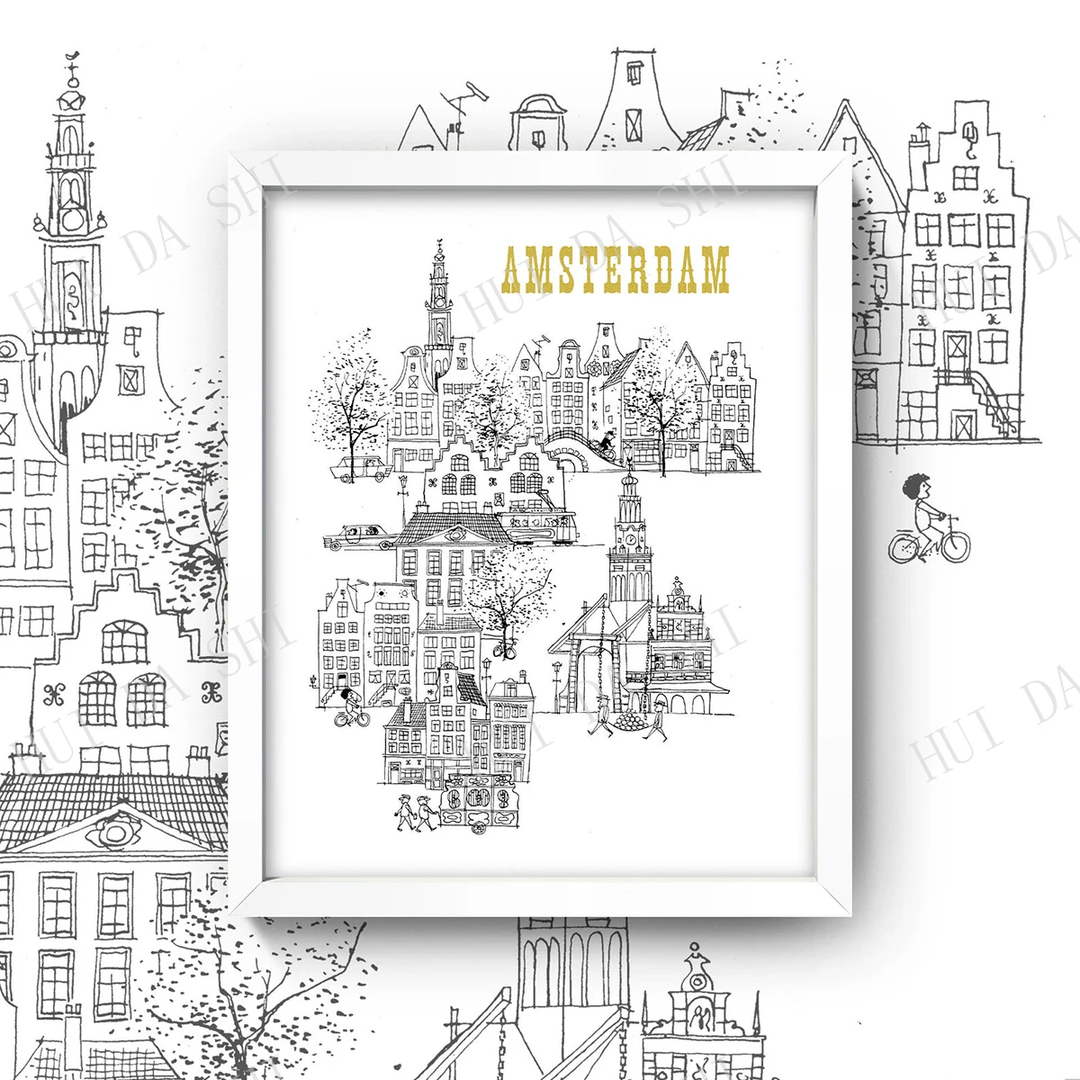 Амстердам Печать • Ретро постер путешествий винтажный настенное искусство 1960-х