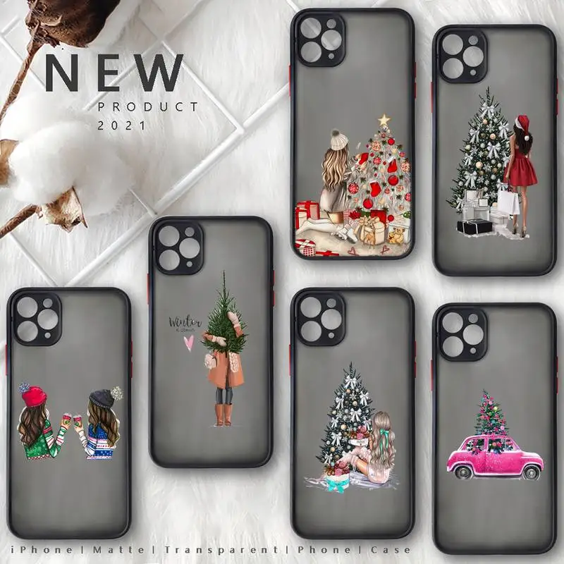 

New Year Merry Christmas Elk Phone Case black matte transparent For iPhone 7 8 x xs xr 11 12 13 pro plus mini max Clear