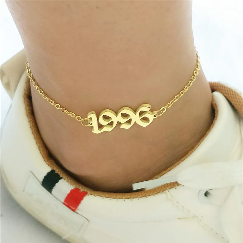 1996 От 1991 до 2000, ножные браслеты для детей с датой рождения и цифрами в английском стиле, женский браслет BFF, ювелирные изделия, Tobilleras Pulsera Para Tobillo - Окраска металла: 1996