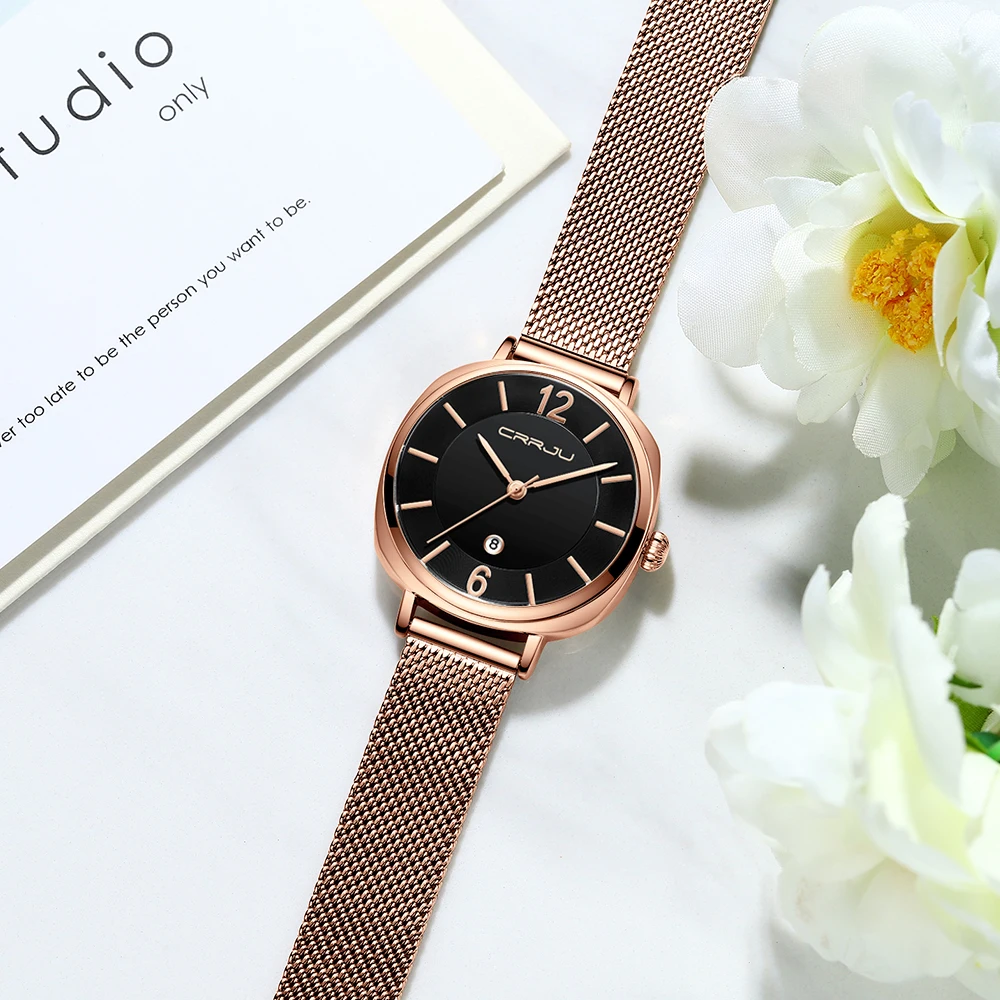 Часы CRRJU женские наручные кварцевые брендовые роскошные стильные с браслетом из
