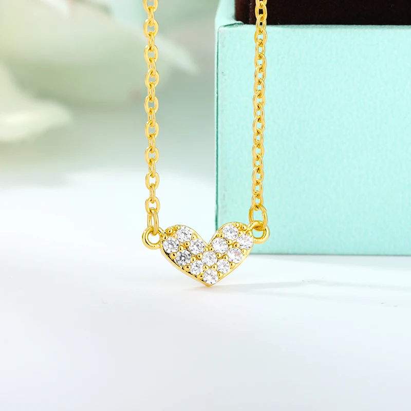 

Zircon Love Heart Necklace For Women Lover Gold Silver Color Engagement Chain Chocker Female Pendant Necklace Fashion Jewelry