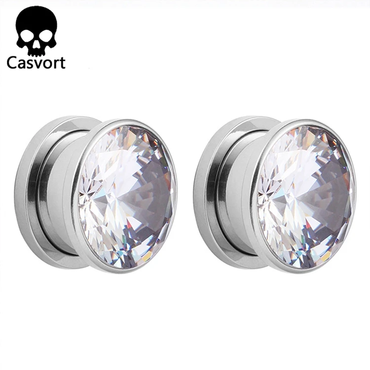 Casvort, 2 шт., серьги-тоннели, Эспандеры, винт, нержавеющая сталь, кристаллы, шпильки, измерительные приборы, модные украшения для пирсинга тела, подарок