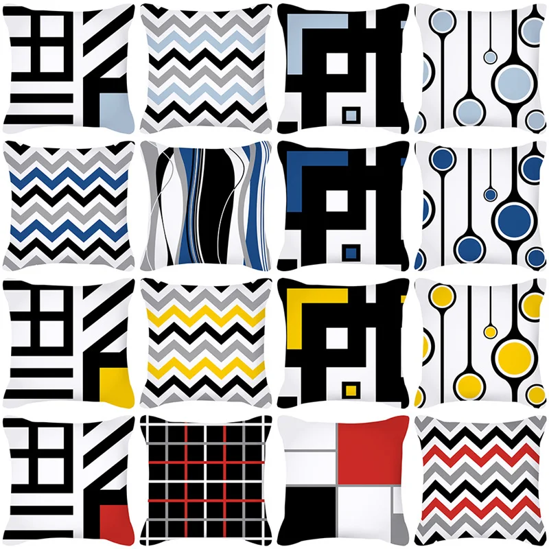

Color Art Mondrian Plaid Colour Geometric Pattern Linen Pillow Case Home Hotel Coffee Shop Sofa Decorative Cushion Cover 45x45cm