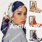 Мусульманский квадратный шелковый шарф 90*90 см, Женский шифоновый хиджаб, шарфы, женские атласные шали с принтом, накидка на голову, шарф, бандана, Пляжная парео