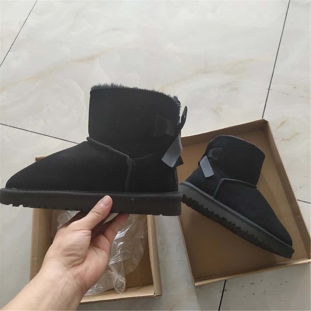 Ботинки женские из натуральной воловьей кожи с бантом зимние теплые - купить по