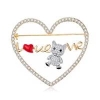 cute zircon bear heart brooches for women love me new copper enamel brooch pins fashion clothing jewelry accesorios mujer