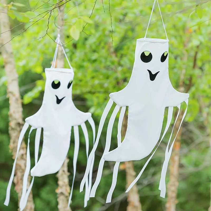 

Halloween Smiling Ghost 3D Windsock Scary Hanging Ornament with Luminous Eyes Yard Garden Halloween Decoration can CSV