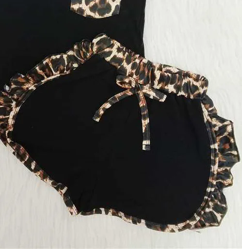 

Fashion Baby Girls Clothes Black Leopard Tunic Top Short Pants For Toddler Girls Outfits Summer Set