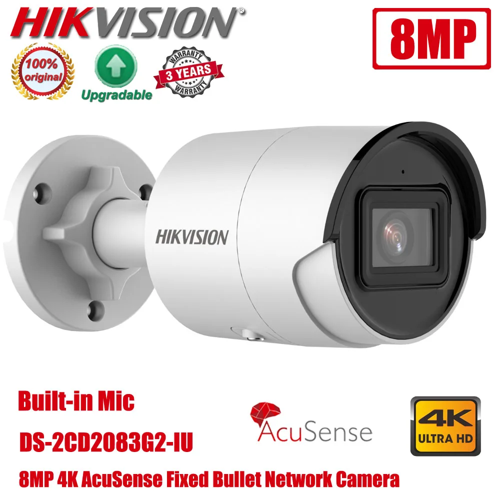 Оригинальная Hikvision DS-2CD2083G2-IU 8MP 4K POE IR IP67 AcuSense Встроенный микрофон мини