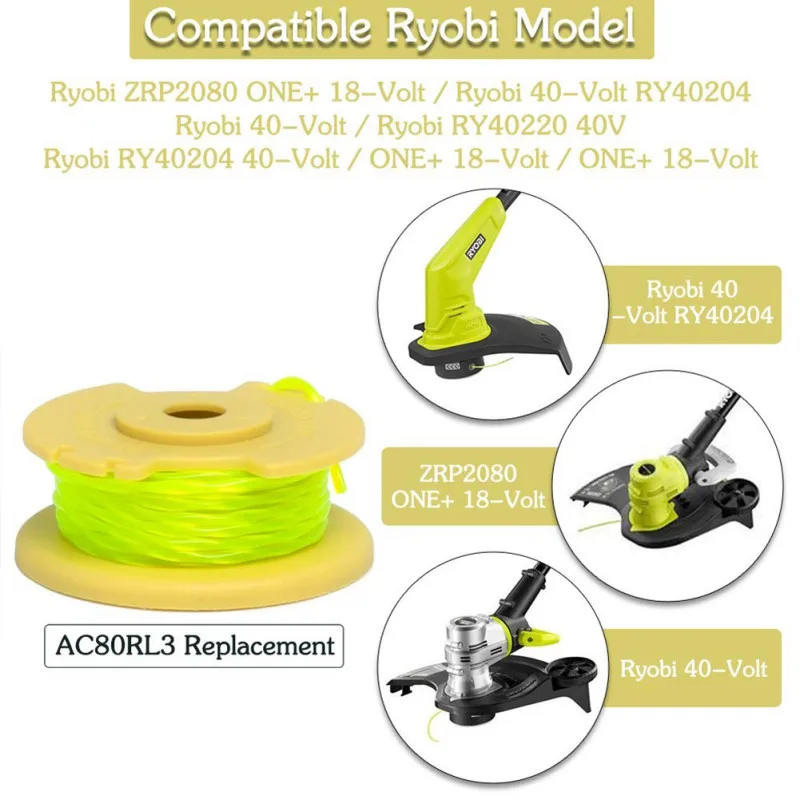 Триммерная линия катушки подходит для Ryobi Weed Eater One Plus 18/24/40V Строка триммер