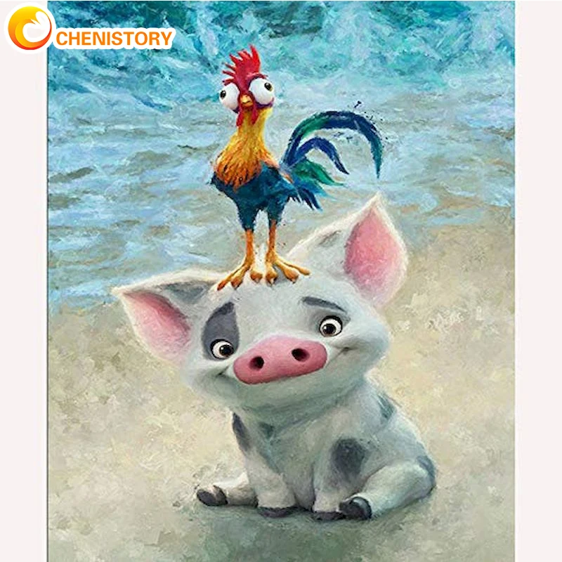

CHENISTORY Cartoon Animal Oil Paintings By Number Canvas Wall Art Kits Hand Painteds Coloring Drawing Pictures By Number Decor