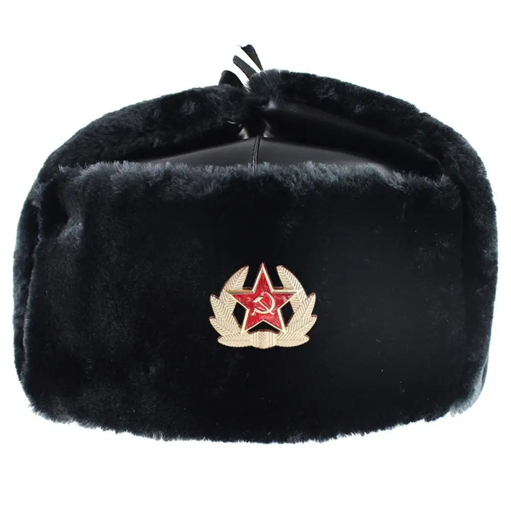 

Ushanka Soviet Badge Lei Feng Hat Windproof Earflap Caps Men's Bomber Hats Thickened Ear Protection Russian Warm Army Hats