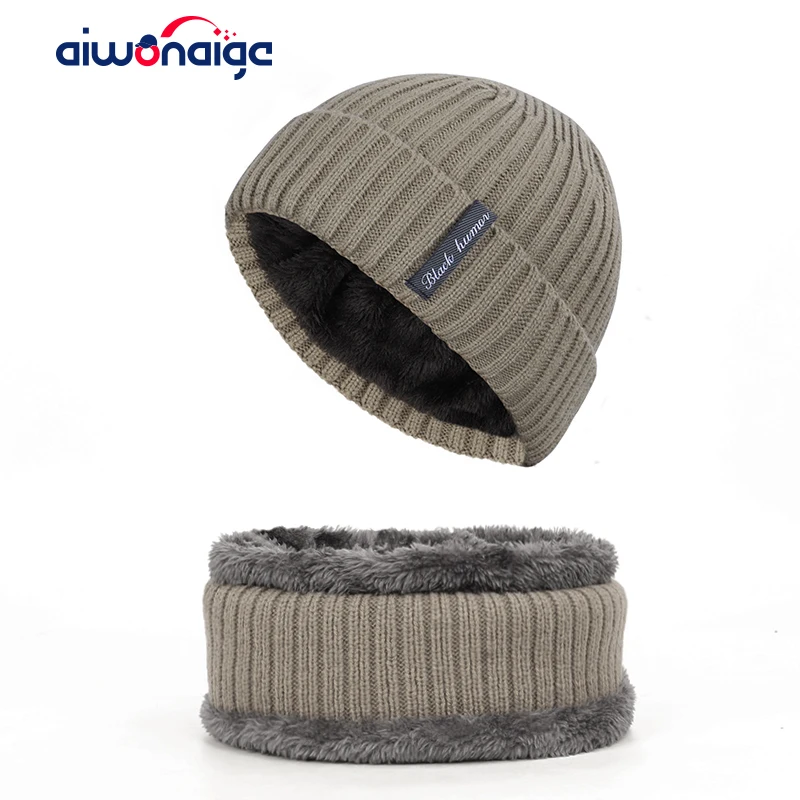 2019 полосатый ярлык с буквами хлопковый шарф зимняя шапка мужской плюс бархатный