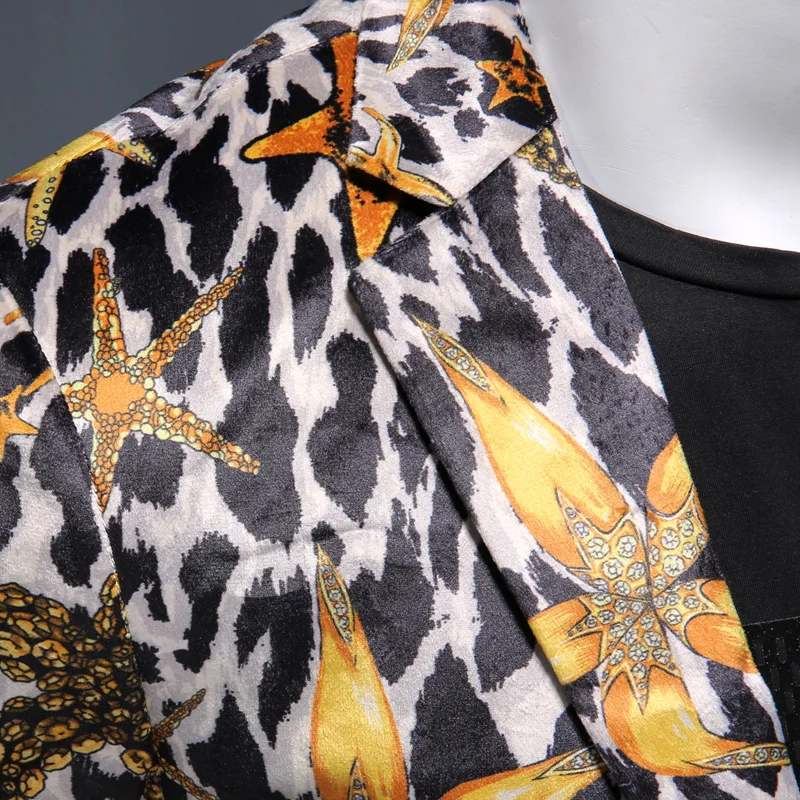 Мужской Леопардовый Блейзер модный приталенный с рисунком повседневный пиджак