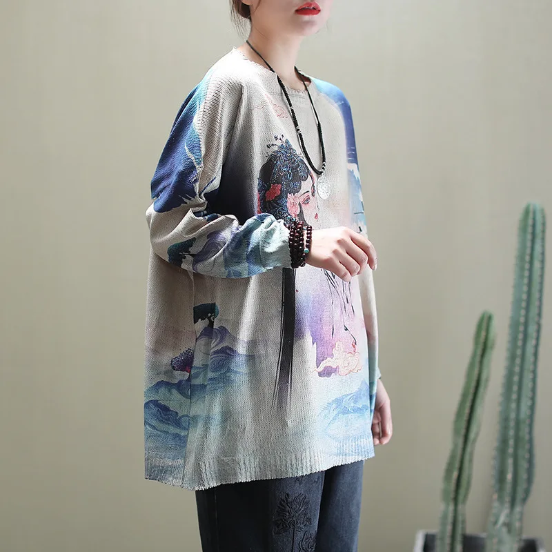 Свитер Женский вязаный Max LuLu с круглым вырезом свободный винтажный весенний 2020 |