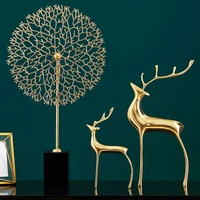 modern chinese style golden deer sculpture metal statue home decoration living room office desktop accessories gifts
