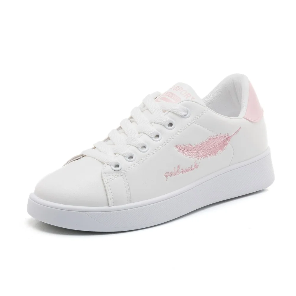 

2021 Ladies Sneakers Casual Flat Bottomed Embroidery Leaves Light White Shoes Casual Lace Up Sneakers Fashion Women's Shoes