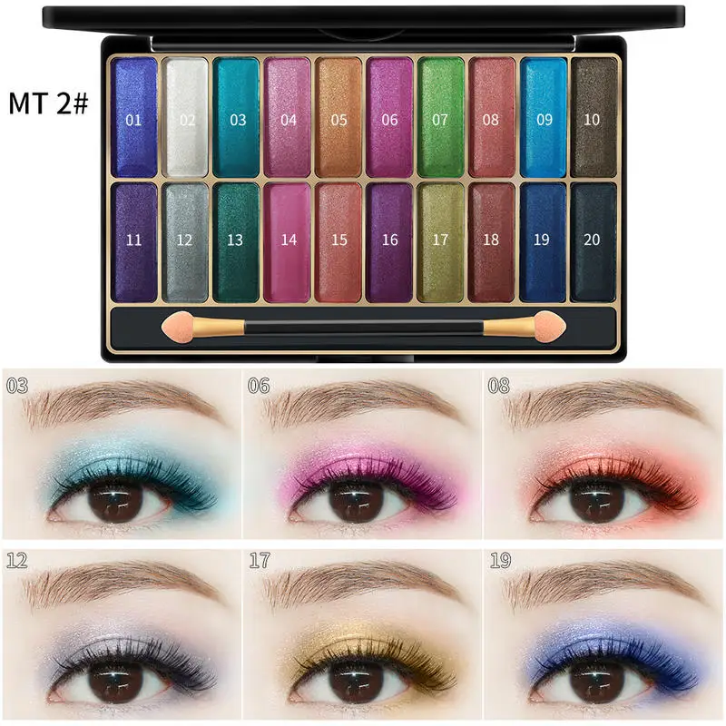 20 Цвета мерцающие тени для век Палитра пигментов пудра макияжа с подводки глаз |