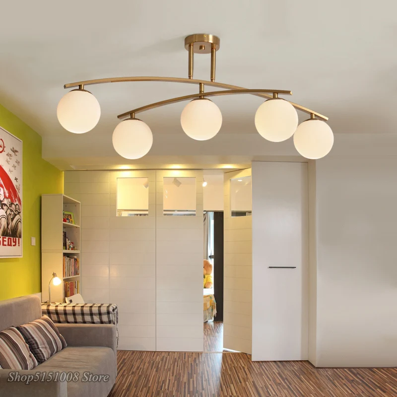 Современная Потолочная люстра из стекла светодиодная золотистого металла с