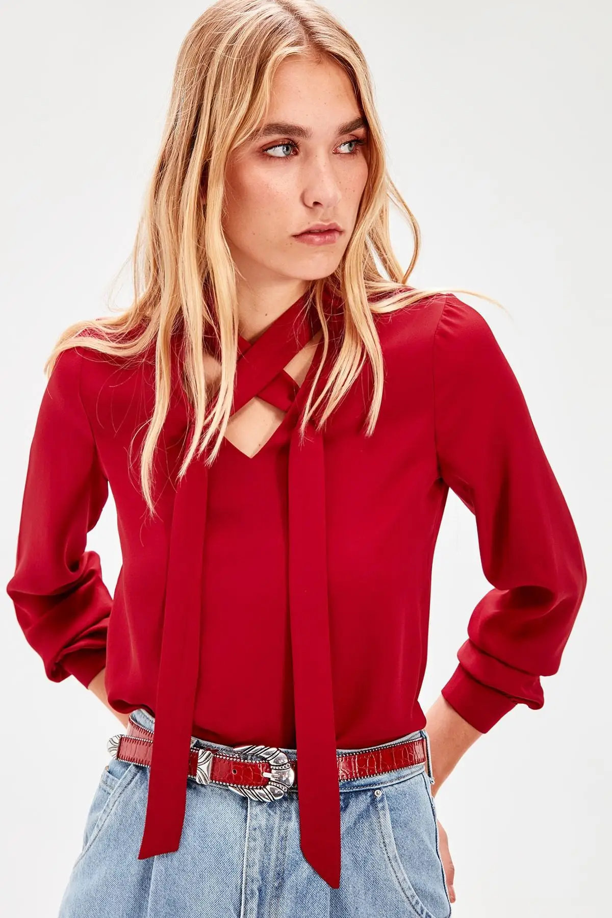 Trendyol бордовая муфта detayl'bluz TWOAW20BZ0238