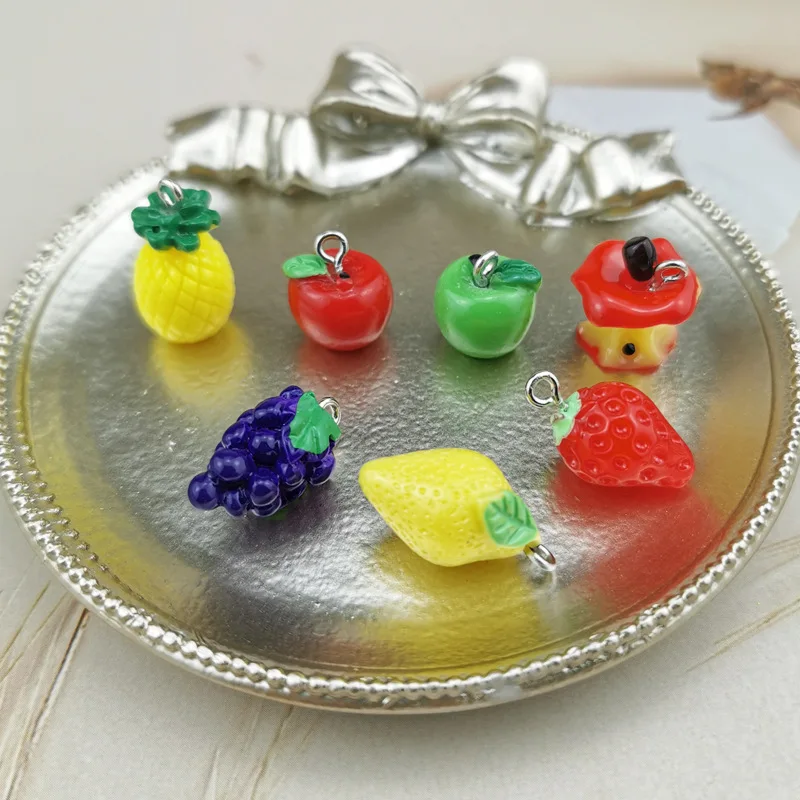 

10 Summer resin SSORTMENT of fruit charm Craft Supplies DIY Banana/Grape/apple/strawberry/pineapple/mango charm or pendant JK-3B