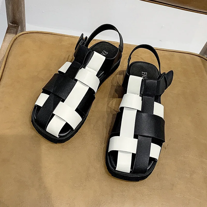 

Сандалии-гладиаторы женские в стиле ретро, однотонные повседневные туфли на толстой подошве, с прорезями, на липучке, лето 2021