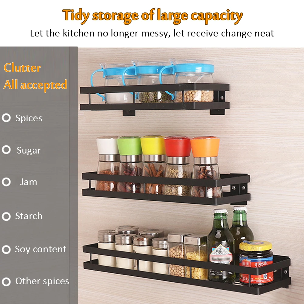 

Wall Mounted Storage Holder Stainless Steel Kitchen Seasoning Rack Shelf Bathroom Toiletries Holder Home Organization Shelfs