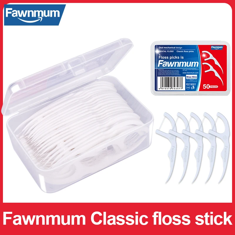 

Fawnmum 50pcs Boxed Disposable Dental Flosser Interdental Brush Teeth Stick Toothpicks Floss Picks Oral Gum Teeth Cleaning Care