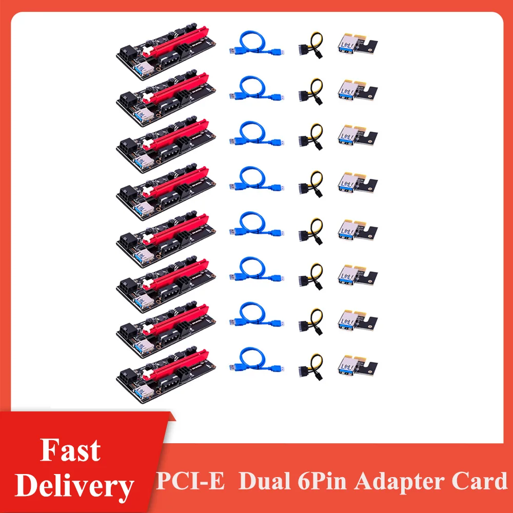 

Profession VER009S PCI-E Riser Card Dual 6Pin Adapter Card PCIe 1X to 16X Extender Cards USB 3.0 Data Cable for BTC Mining Miner