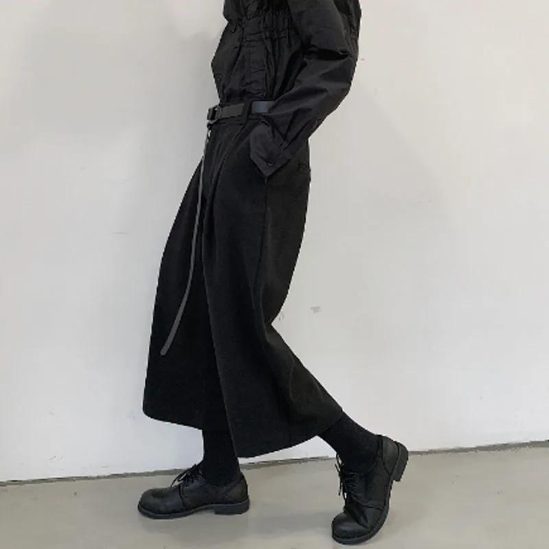 Preto solto Повседневная обувь de lã с длинными рукавами perna calças com cinto masculino Japan уличная